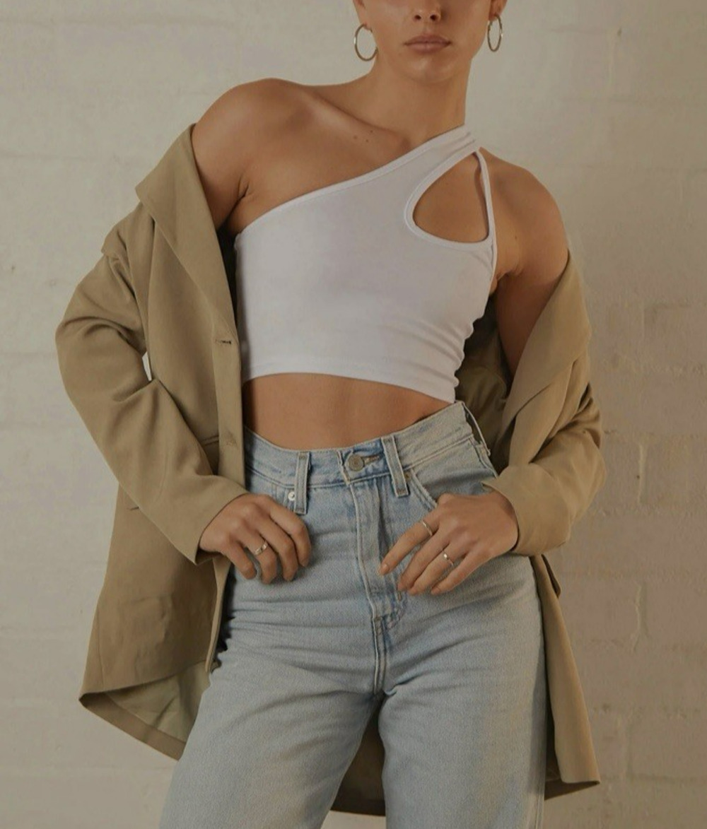 Peppermayo Cedar Crop Top Womens US 16 White One Shoulder Cut Out Detail NWT